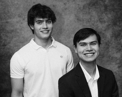  Brothers black and white portrait in studio 