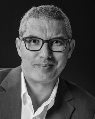  man corporate black and white portrait in studio 