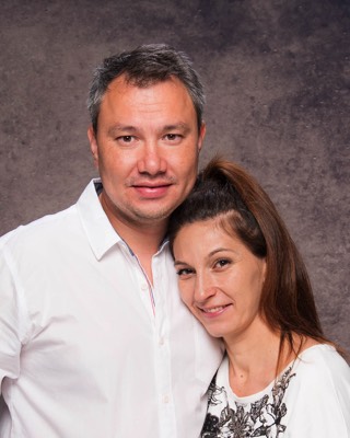  couple portrait in color in studio 