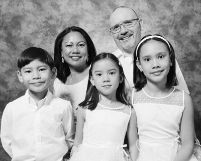  Family black and white portrait in studio  