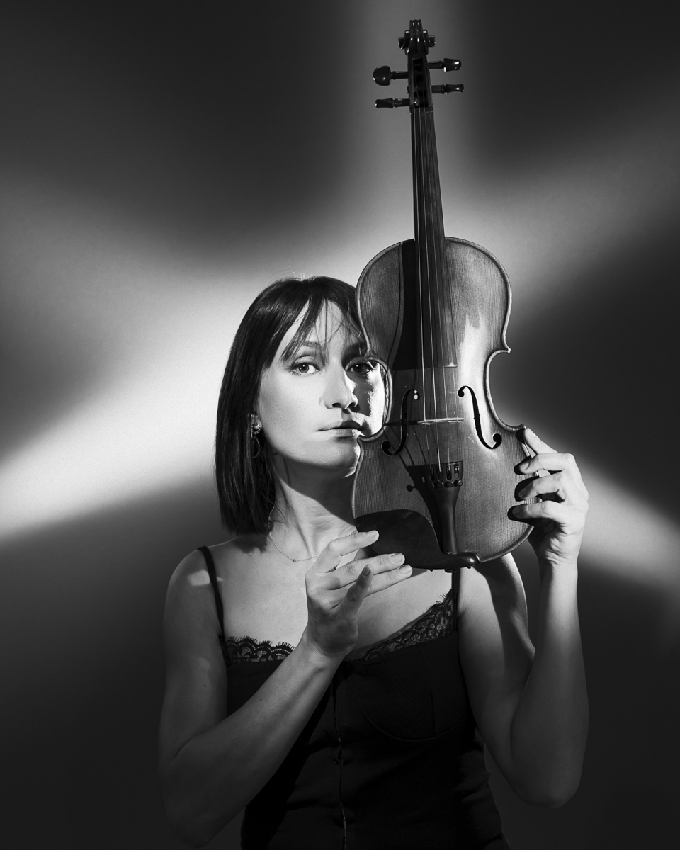  Black and white woman portrait in studio with continous lights 