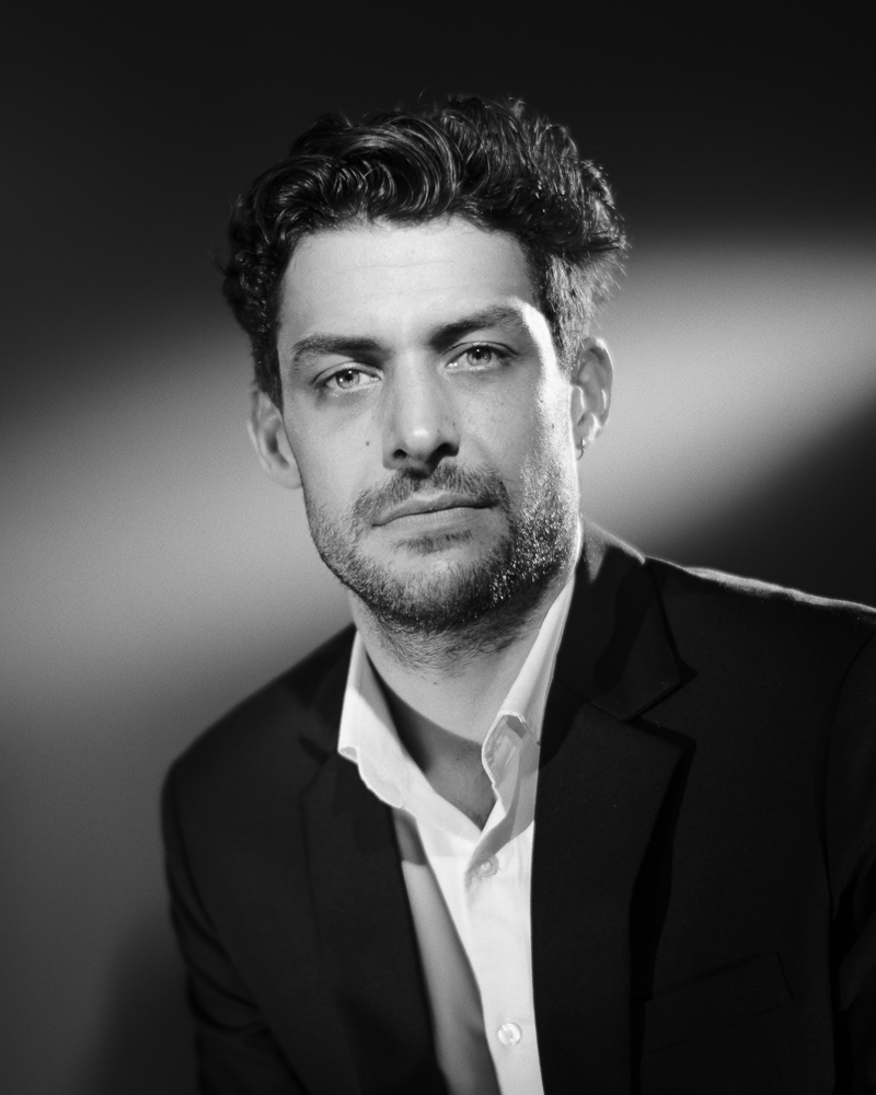  man corporate black and white portrait in studio 