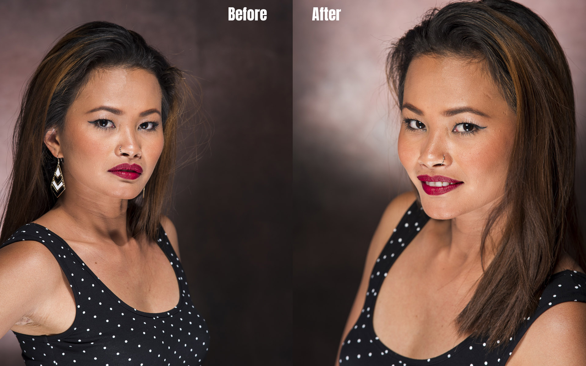  Avant et après pendant une séance de thérapie photographie en couleur et en studio 