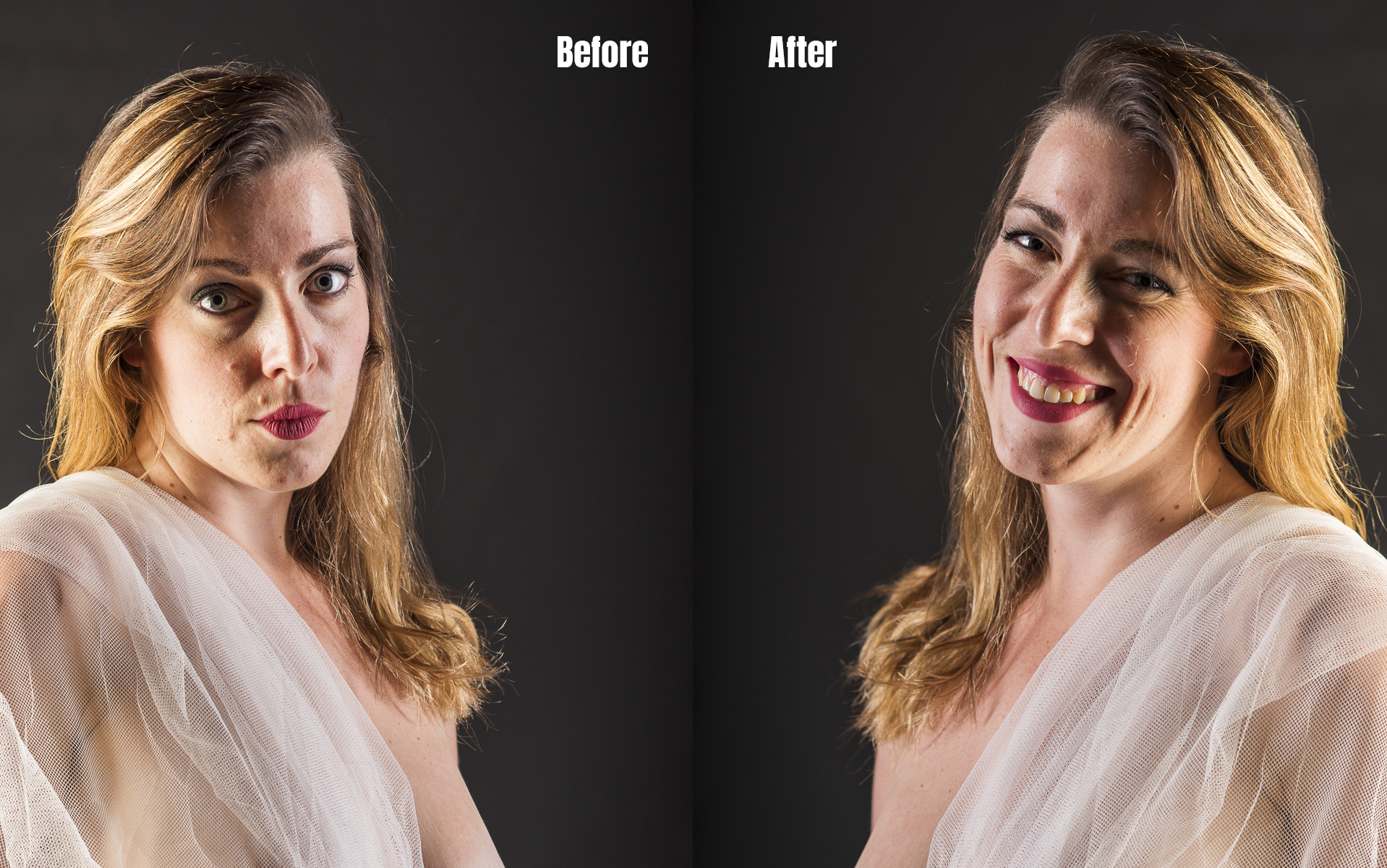  Avant et après pendant une séance de thérapie photographie en couleur et en studio 