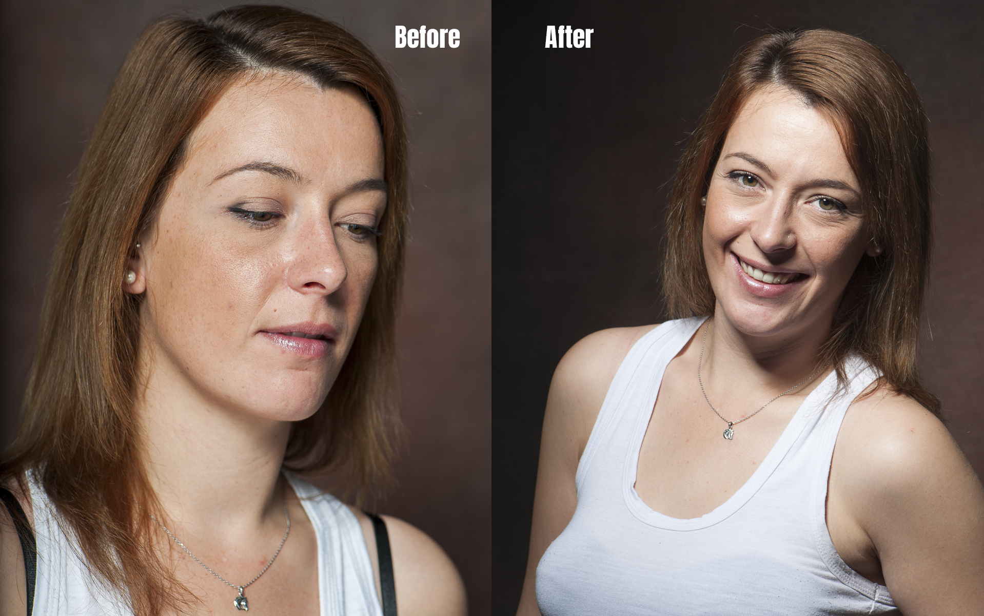  Avant et après pendant une séance de thérapie photographie en couleur et en studio 
