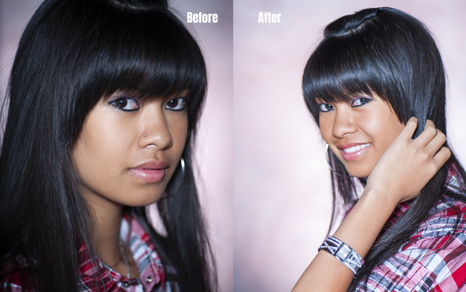  Avant et après pendant une séance de thérapie photographie en couleur et en studio 